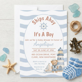 Ships Ahoy It's A Boy Baby Shower Invitation