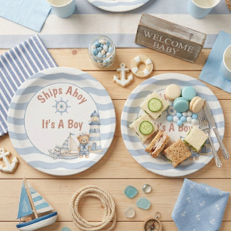 Ships Ahoy It's A Boy Baby Shower Paper Plate