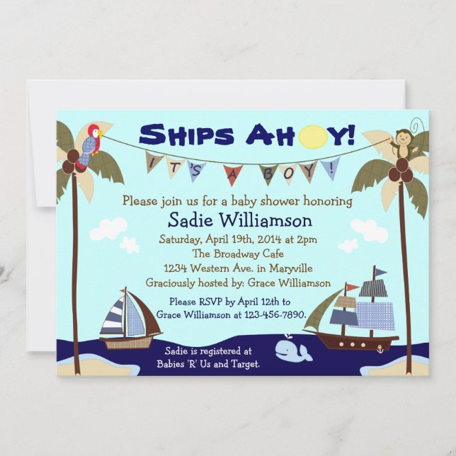 Ships Ahoy Nautical Baby Shower Invitation (Front)