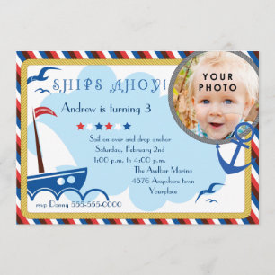 Ships Ahoy nautical birthday invitation