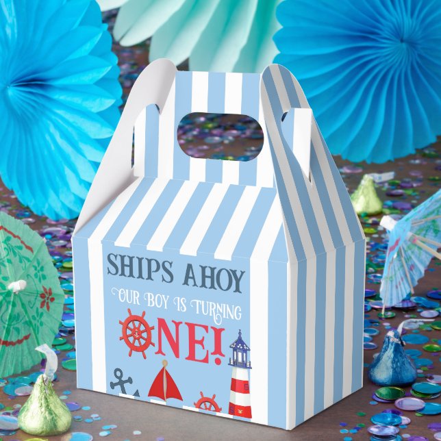 Ships Ahoy Our Boys Is One First Birthday  Favour Box (Party)