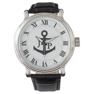 Ships Anchor Men's Vintage Leather Strap Watch