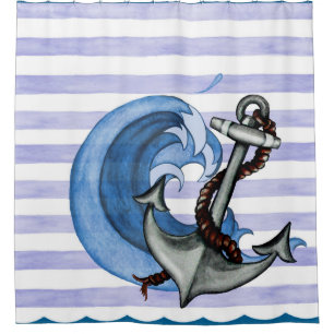 Ship's Anchor with Waves Shower Curtain