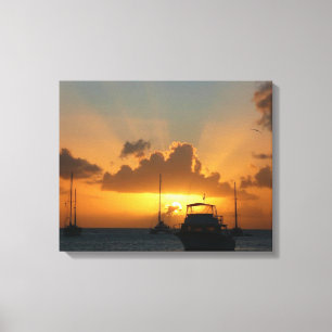 Ships and Sunset Tropical Seascape Canvas Print