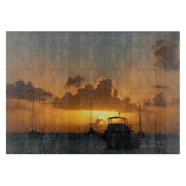 Ships and Sunset Tropical Seascape Cutting Board (Front)