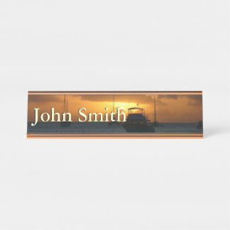 Ships and Sunset Tropical Seascape Desk Name Plate