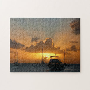 Ships and Sunset Tropical Seascape Jigsaw Puzzle