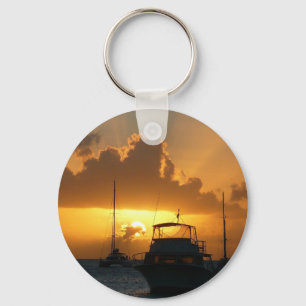 Ships and Sunset Tropical Seascape Key Ring