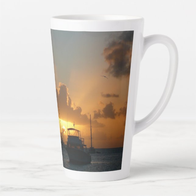 Ships and Sunset Tropical Seascape Latte Mug (Right)