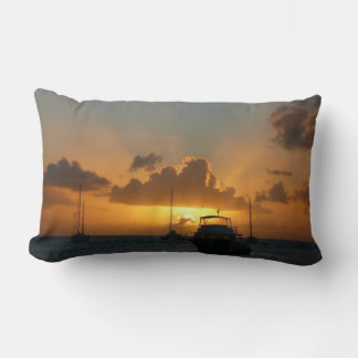 Ships and Sunset Tropical Seascape Lumbar Cushion