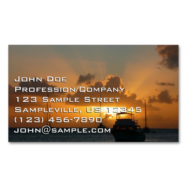 Ships and Sunset Tropical Seascape Magnetic Business Card (Front)