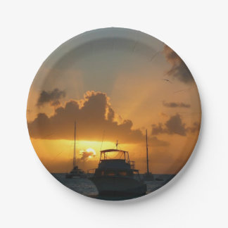 Ships and Sunset Tropical Seascape Paper Plate