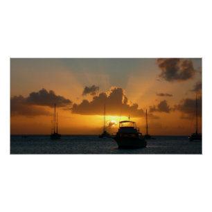 Ships and Sunset Tropical Seascape Poster