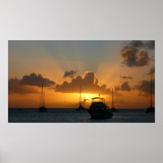Ships and Sunset Tropical Seascape Poster