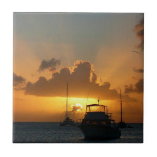 Ships and Sunset Tropical Seascape Tile