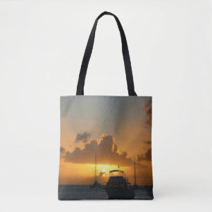Ships and Sunset Tropical Seascape Tote Bag