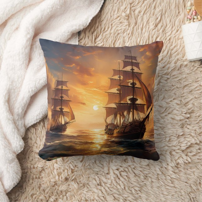 Ships at Sunset Cushion (Blanket)