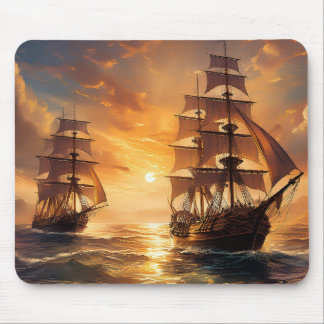 Ships at Sunset Mouse Pad