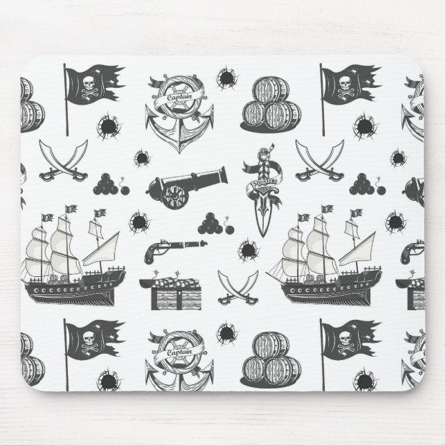 Ships, Cannons, Swords, & Wine Pirate Theme Mouse Pad (Front)