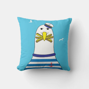 Ships Captain Sailor Seagull Cartoon Character Cushion