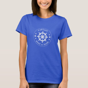 Ships Helm Wheel Stars Captain or Boat Name Blue T-Shirt