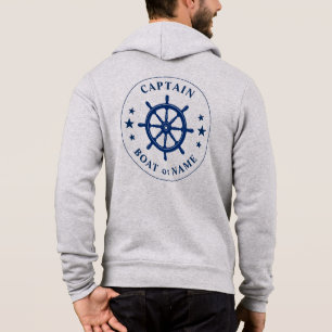 Ships Helm Wheel Stars Captain or Boat Name Gray Hoodie