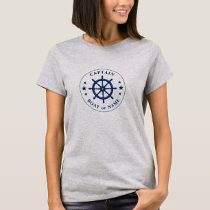 Ships Helm Wheel Stars Captain or Boat Name Gray T-Shirt