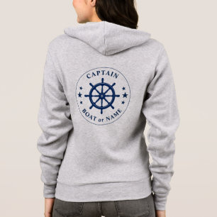 Ships Helm Wheel Stars Captain or Boat Name Grey Hoodie