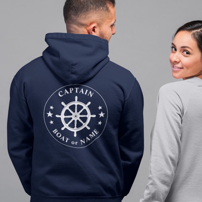Ships Helm Wheel Stars Captain or Boat Name Navy Hoodie (Creator Uploaded)