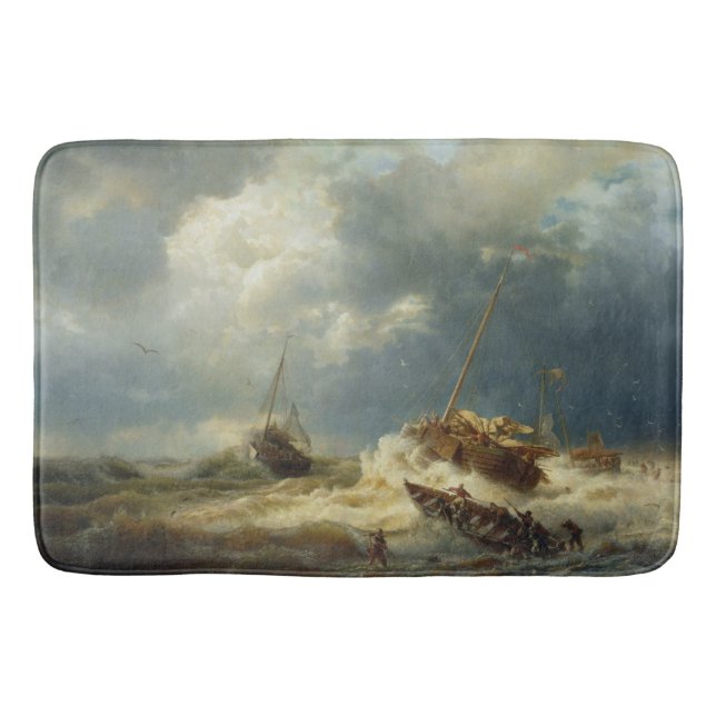 Ships in a Storm on the Dutch Coast Bath Mat (Front)