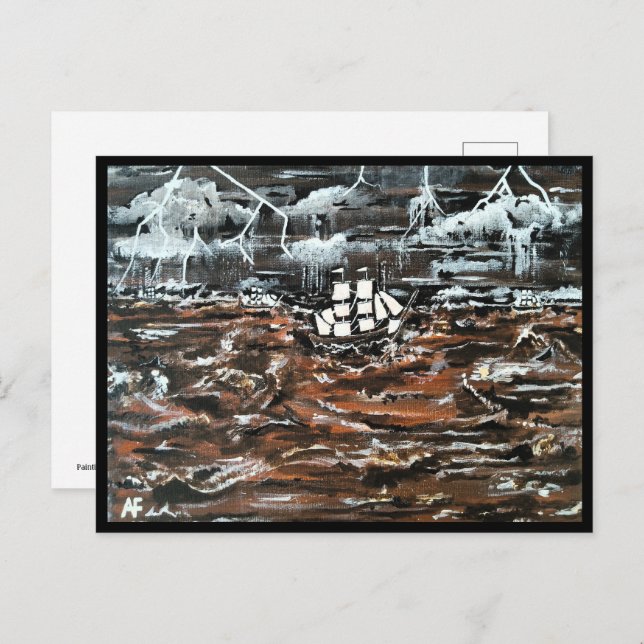 Ships in a Storm Painting by Alfred Fox Postcard (Front/Back)