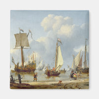 Ships in Calm Water with Figures by the Shore