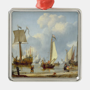 Ships in Calm Water with Figures by the Shore Metal Tree Decoration