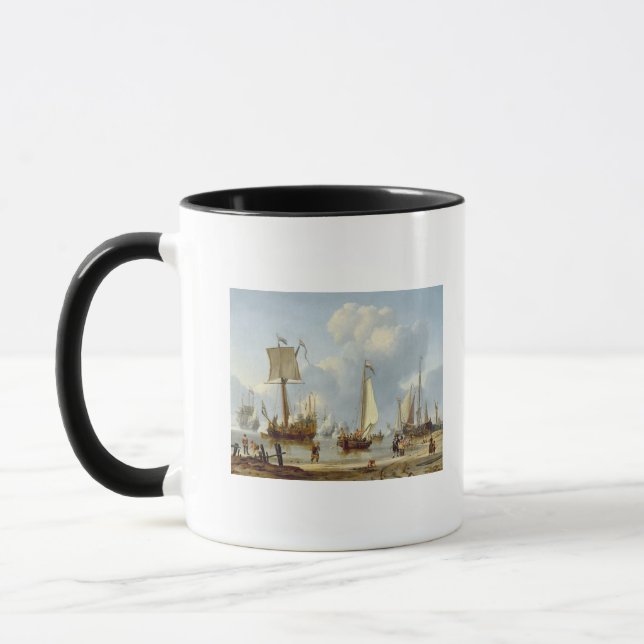 Ships in Calm Water with Figures by the Shore Mug (Left)