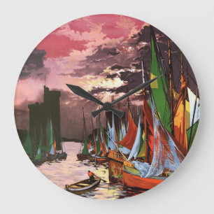 Ships in the Port of La Rochelle Art Large Clock