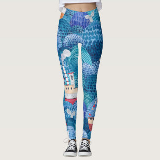 Ships & Lighthouse: Childish Watercolor Leggings