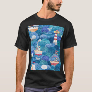 Ships & Lighthouse: Childish Watercolor T-Shirt