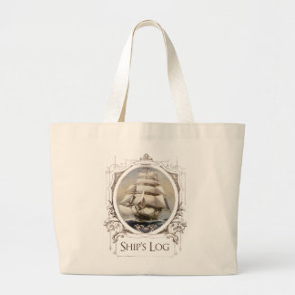 Ship's Log, Vintage Sailing Vessel Large Tote Bag