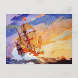 Ships of Christopher Columbus at sea Vintage Postcard