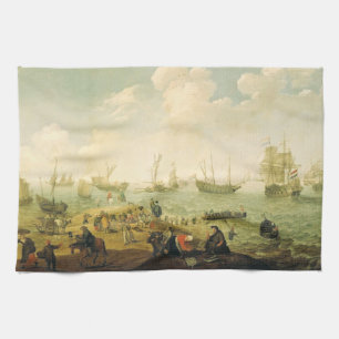 Ships on a Dutch roadstead Tea Towel