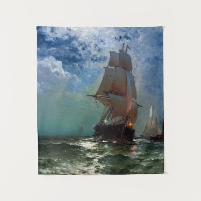 Ships Sailing at Night by Edward Moran Tapestry (Front)