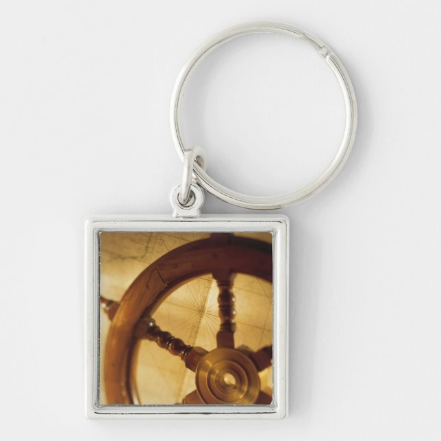 Ship'S Wheel And Map Key Ring (Front)