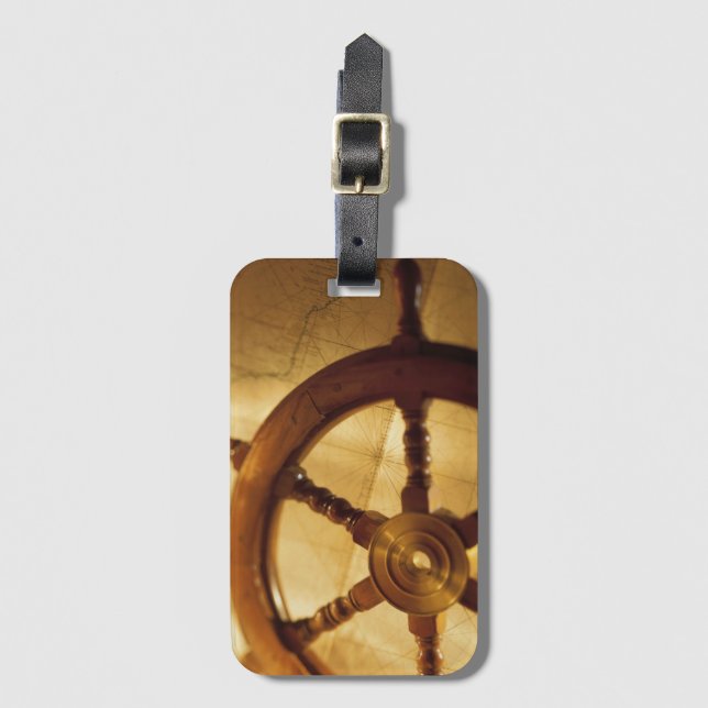 Ship'S Wheel And Map Luggage Tag (Front Vertical)