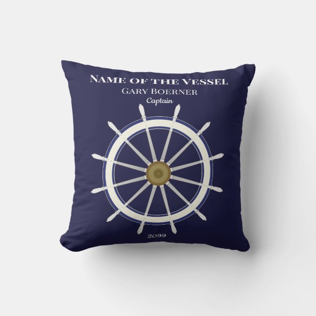 Ship's Wheel Captain & Year Square Throw Pillows (Front)