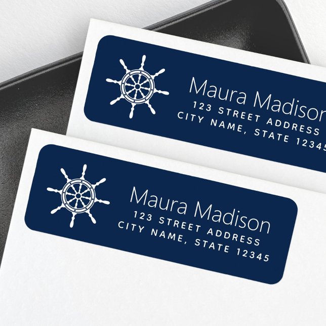 Ship's wheel dark blue nautical (Ship's wheel dark blue nautical label)