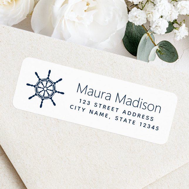 Ship's wheel dark blue white return address label (Ship's wheel dark blue white return address label)