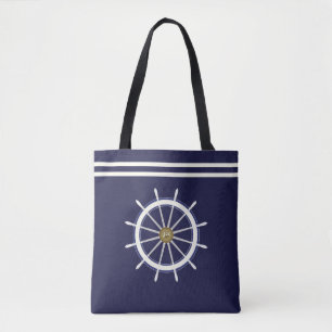 Ship's Wheel Nautical Seas All-Over-Print Tote Bag