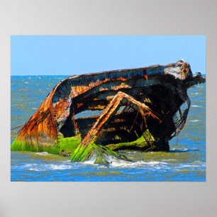 Shipwreck Abstract Blue Poster