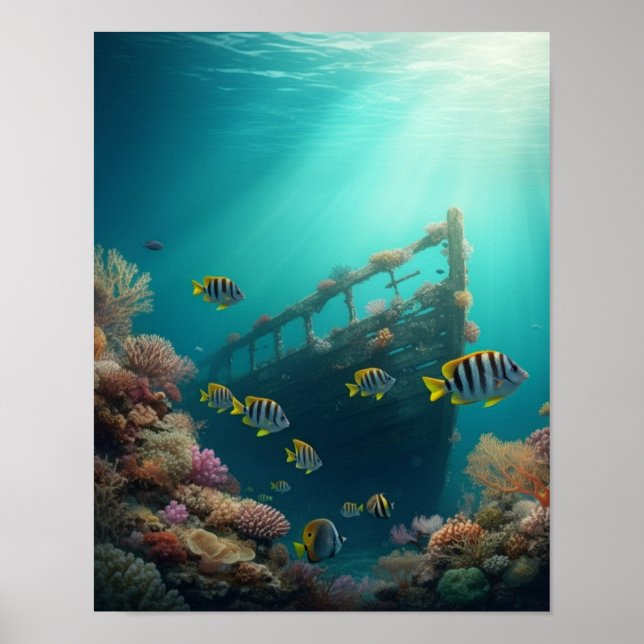 shipwreck and colourful fish poster (Front)