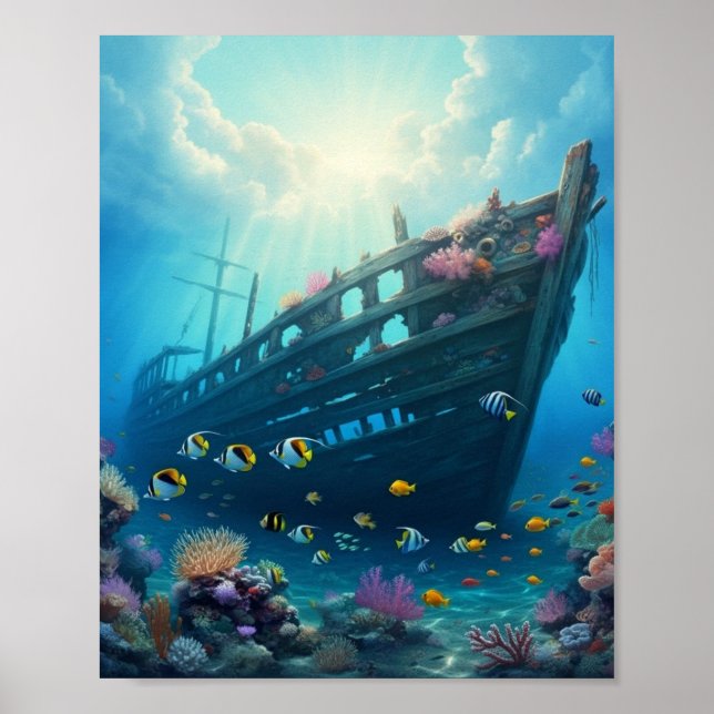 Shipwreck hidden on a reef poster (Front)